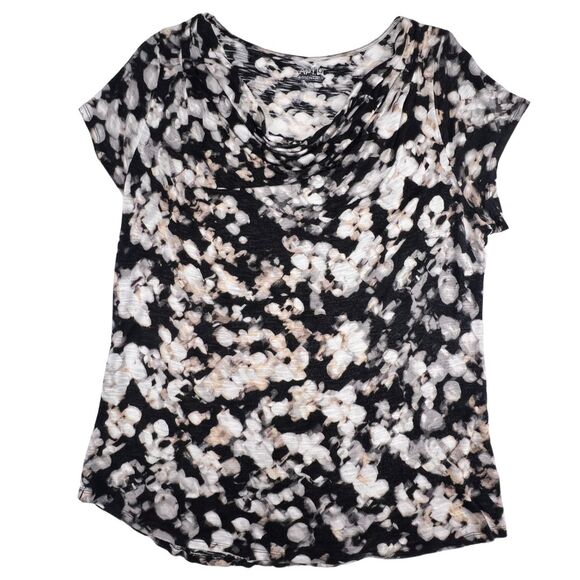 Apt 9 Blouse 1X Monochrome Abstract Tan Accents Print Cowl Neck Soft Knit Top - Picture 1 of 7
